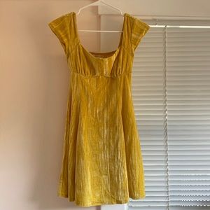 Urban Outfitters Yellow mustard velvet mini dress